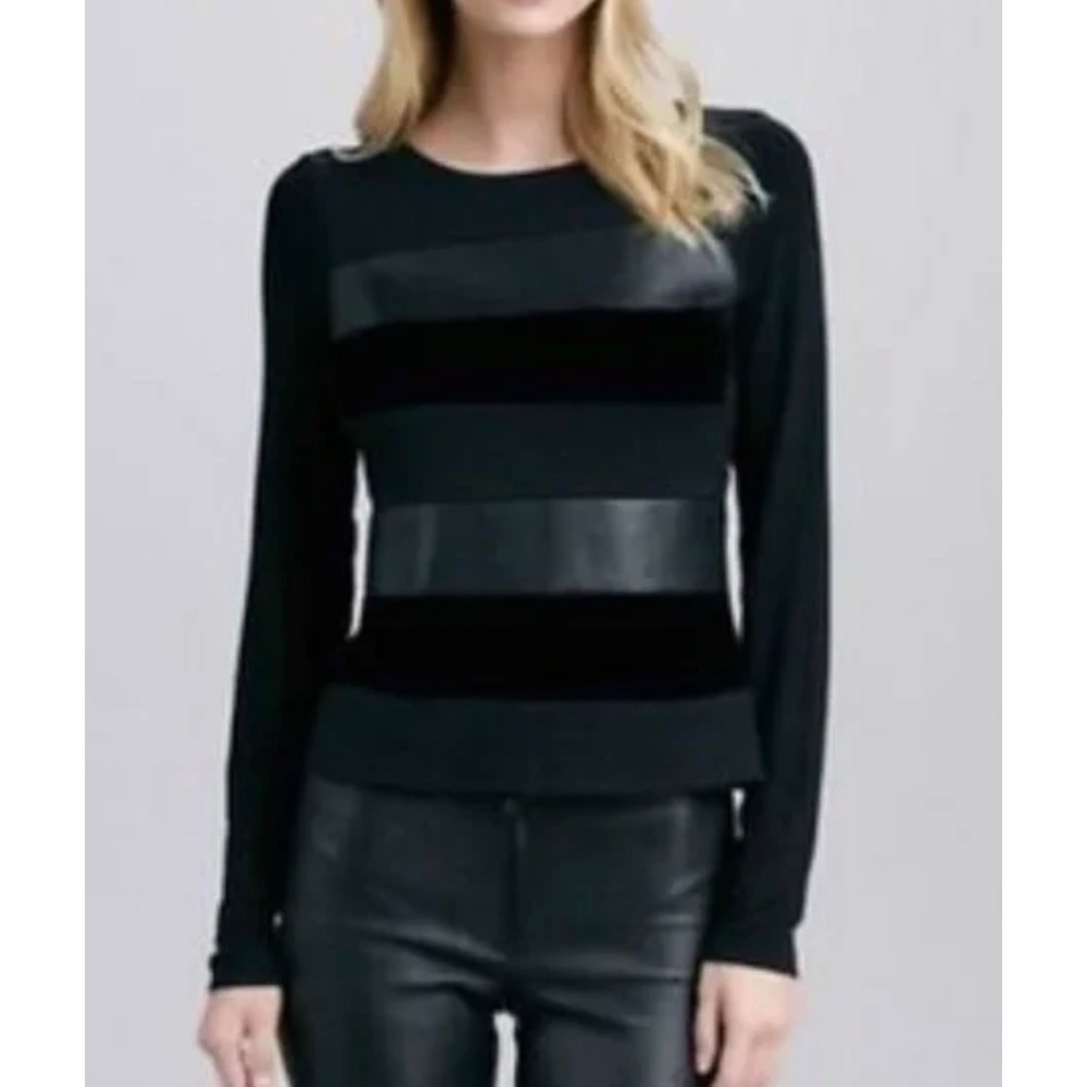NWT Bailey44 Demon Vendetta velvet faux leather strip top shirt pullover XS $192